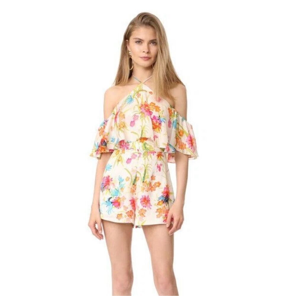 Amanda‎ Uprichard Women's Floral Halter Cold Shoulder Romper Size S